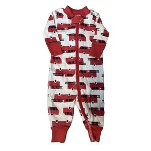 Hanna Andersson Fire Truck Red & White Zip Up Organic Cotton Sleeper Sz 0-3 Mos